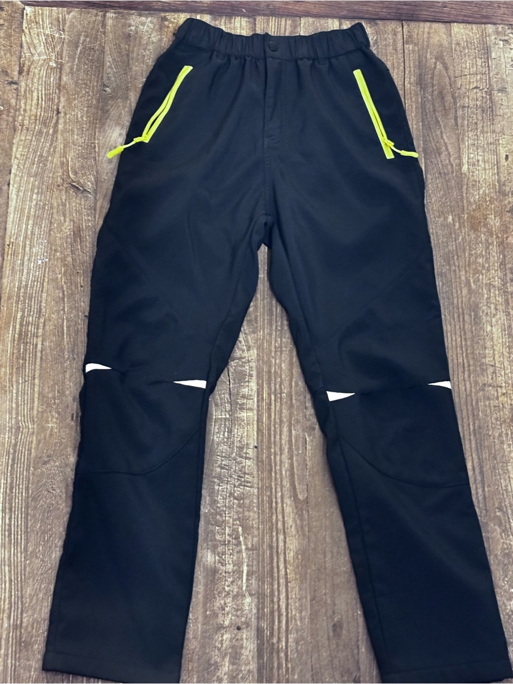 Kids Black Ski/Snow Pants with Neon Yellow Zippers